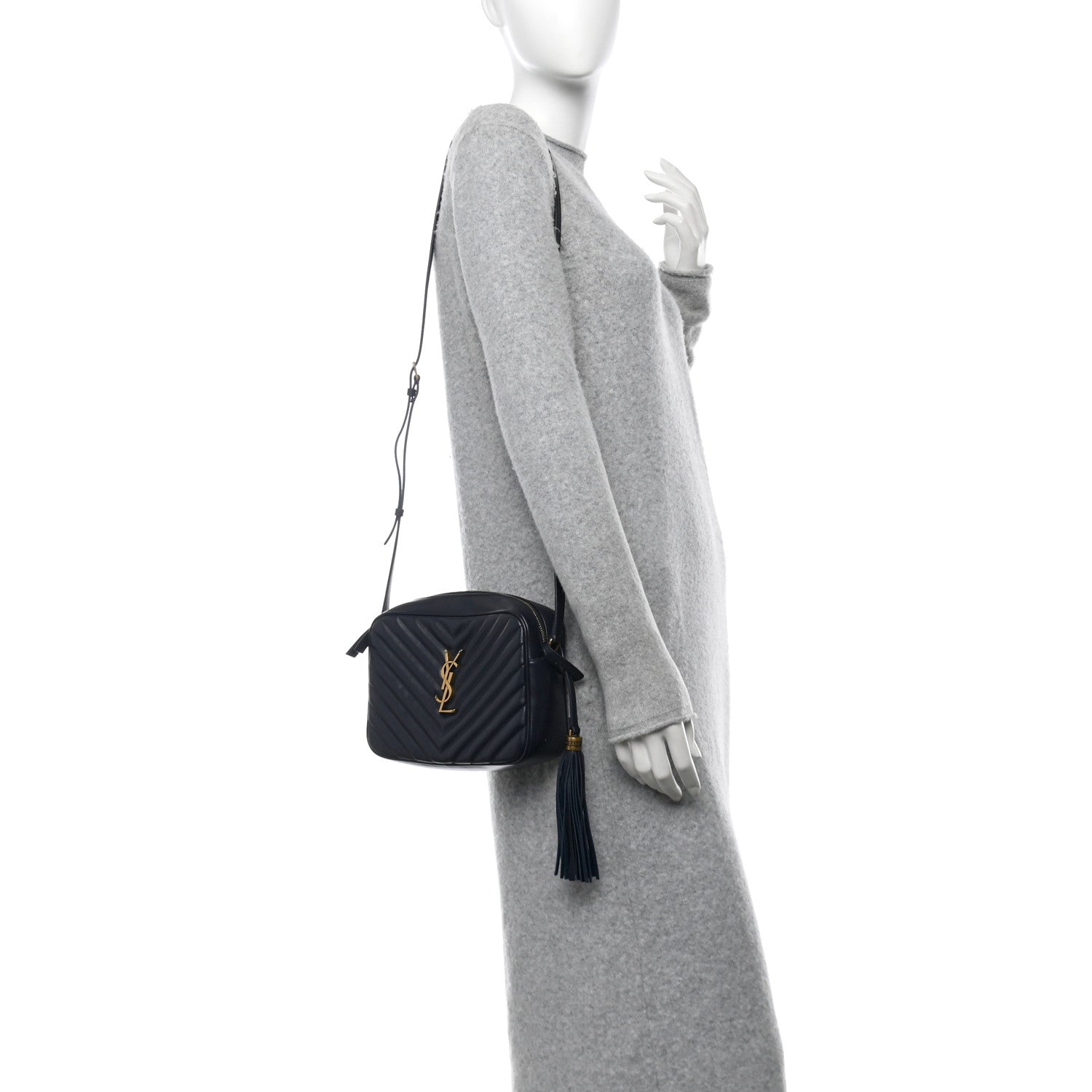 Saint Laurent Calfskin Matelasse Monogram Lou Camera Bag Deep Marine 3 of 11