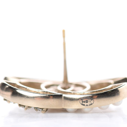 Chanel Crystal Pearl CC Earrings Light Gold 4 of 5
