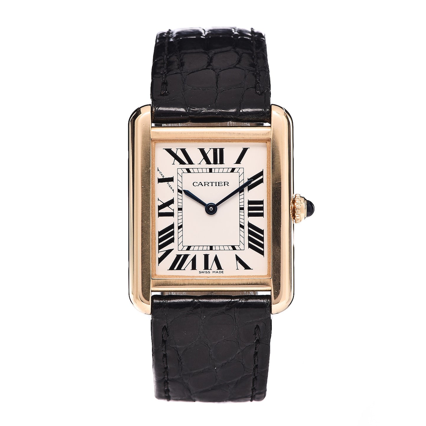 Stainless Steel 18K Yellow Gold Alligator 24mm Tank Solo Quartz Watch