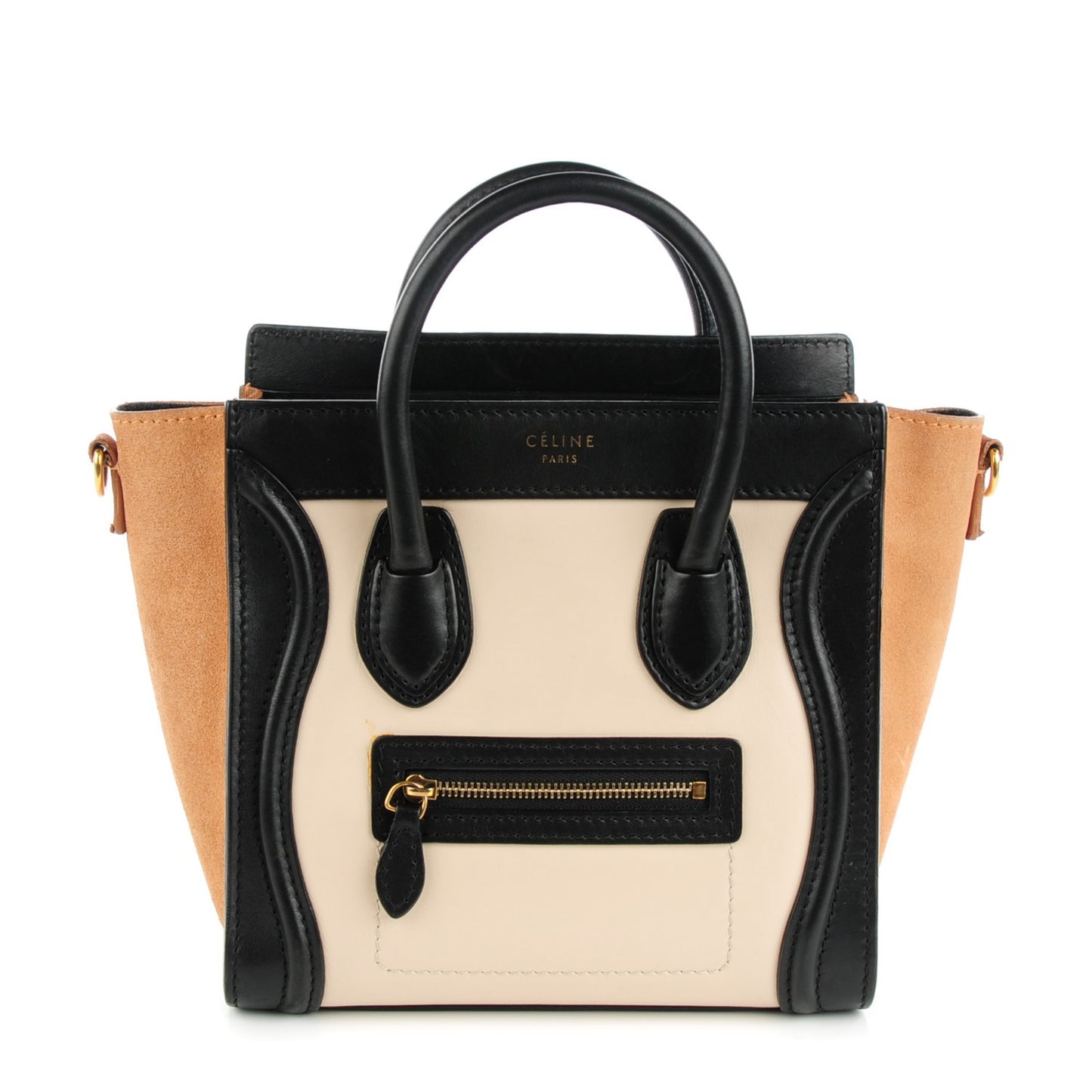 Satin Calfskin Calfskin Suede Nano Tri-Color Luggage Seashell