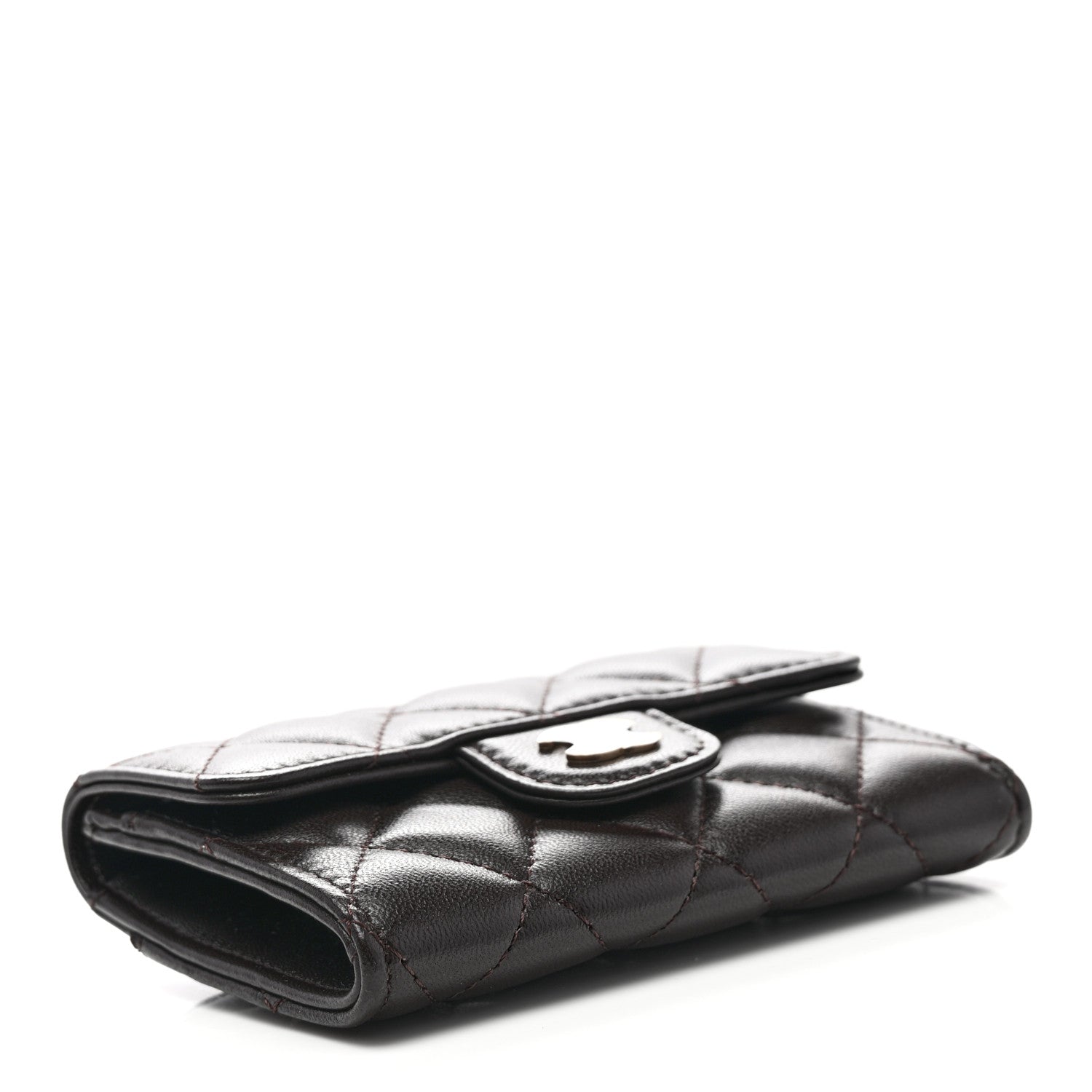 Chanel Lambskin Quilted Flap Card Holder Wallet Dark Brown 4 of 8