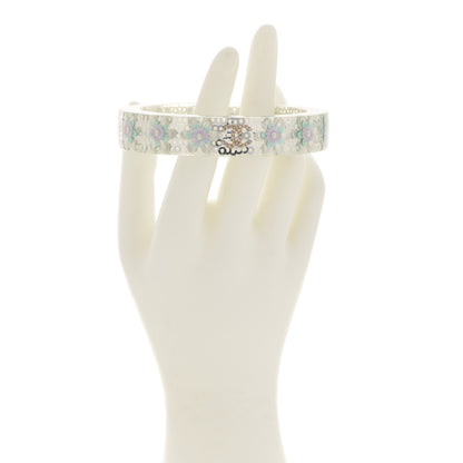 Chanel Lucite Crystal Sequin Flower CC Bangle White 2 of 5