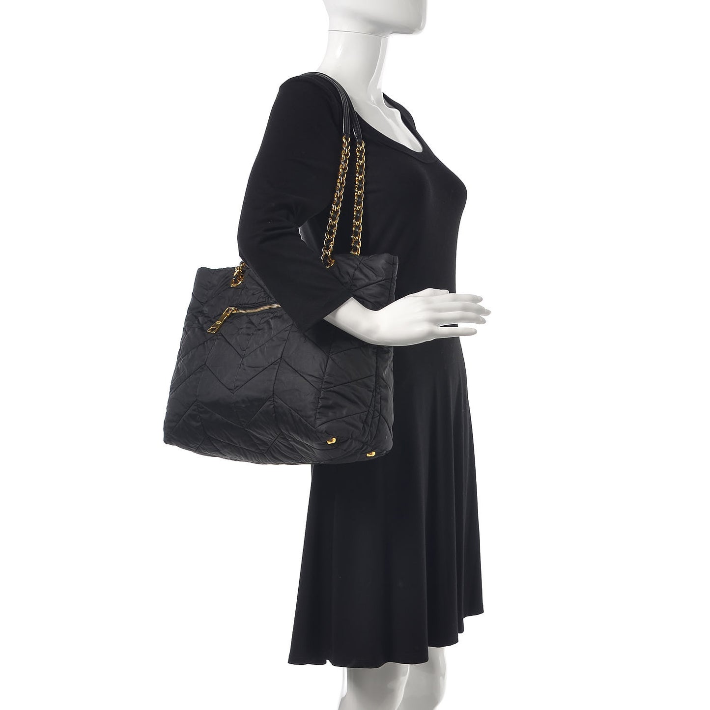 Tessuto Nylon Chevron Quilted Tote Black