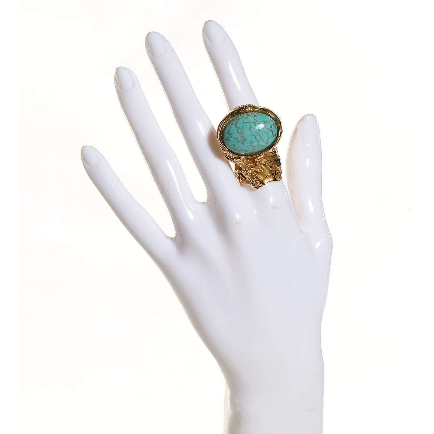 Glass Cabochon Arty Ovale Ring 8 Gold Turquoise