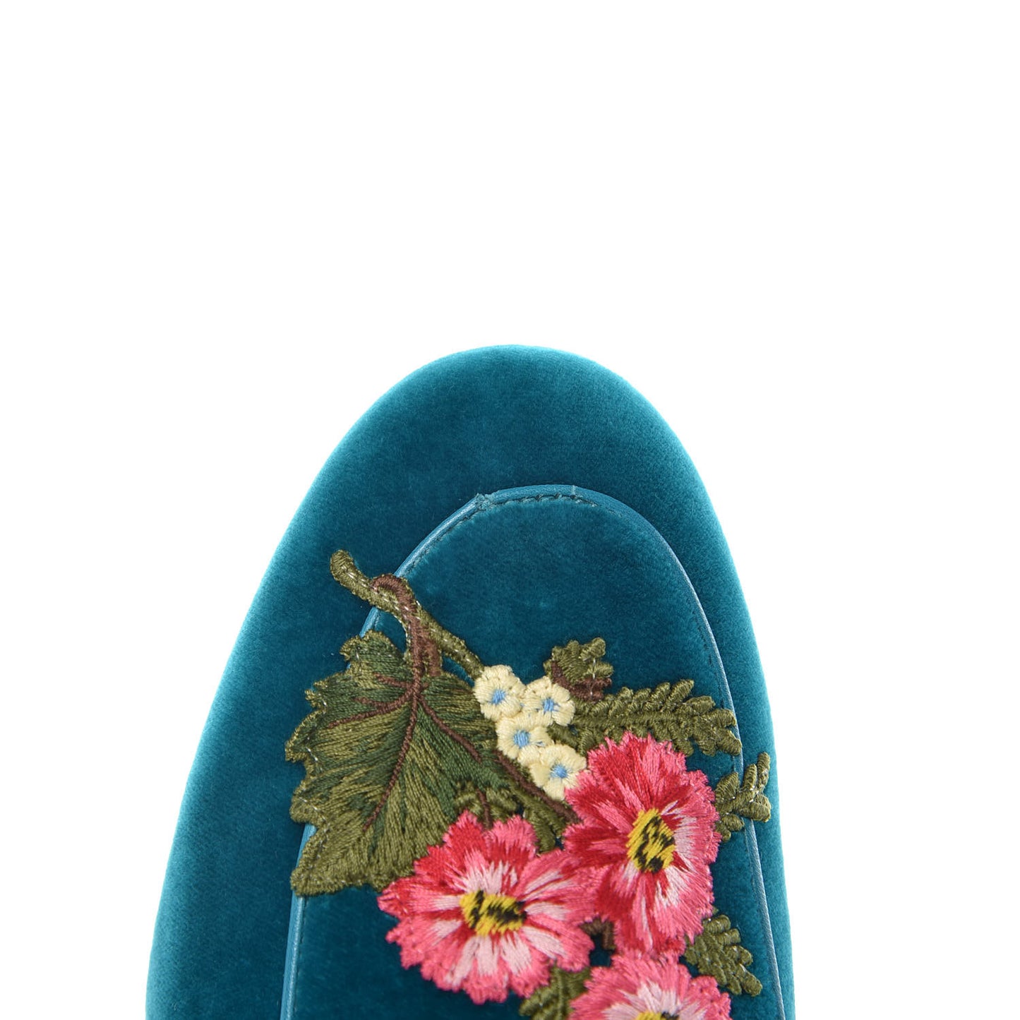 Velvet Floral Embroidered Womens Princetown Slippers 35.5 Pavone