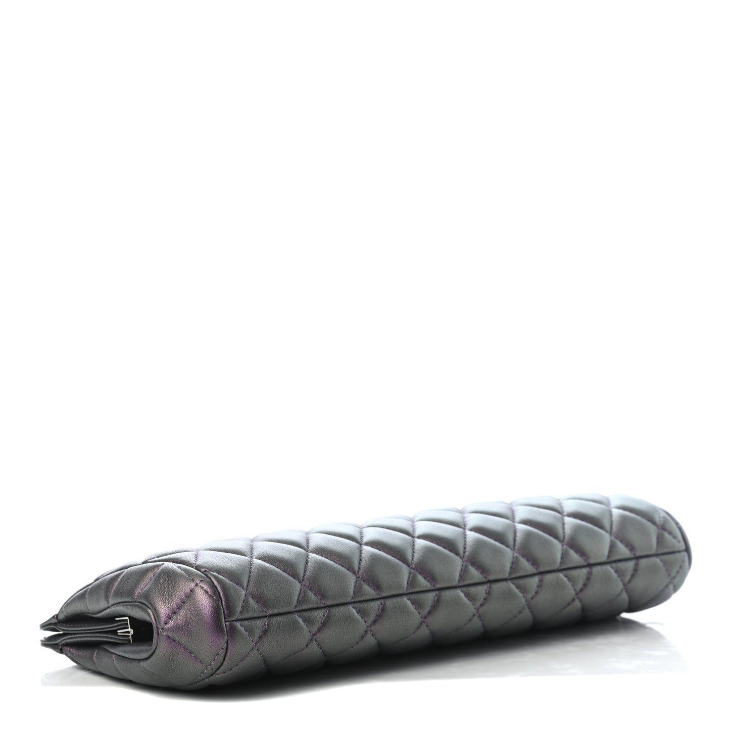 Iridescent Lambskin Quilted Clutch Dark Purple