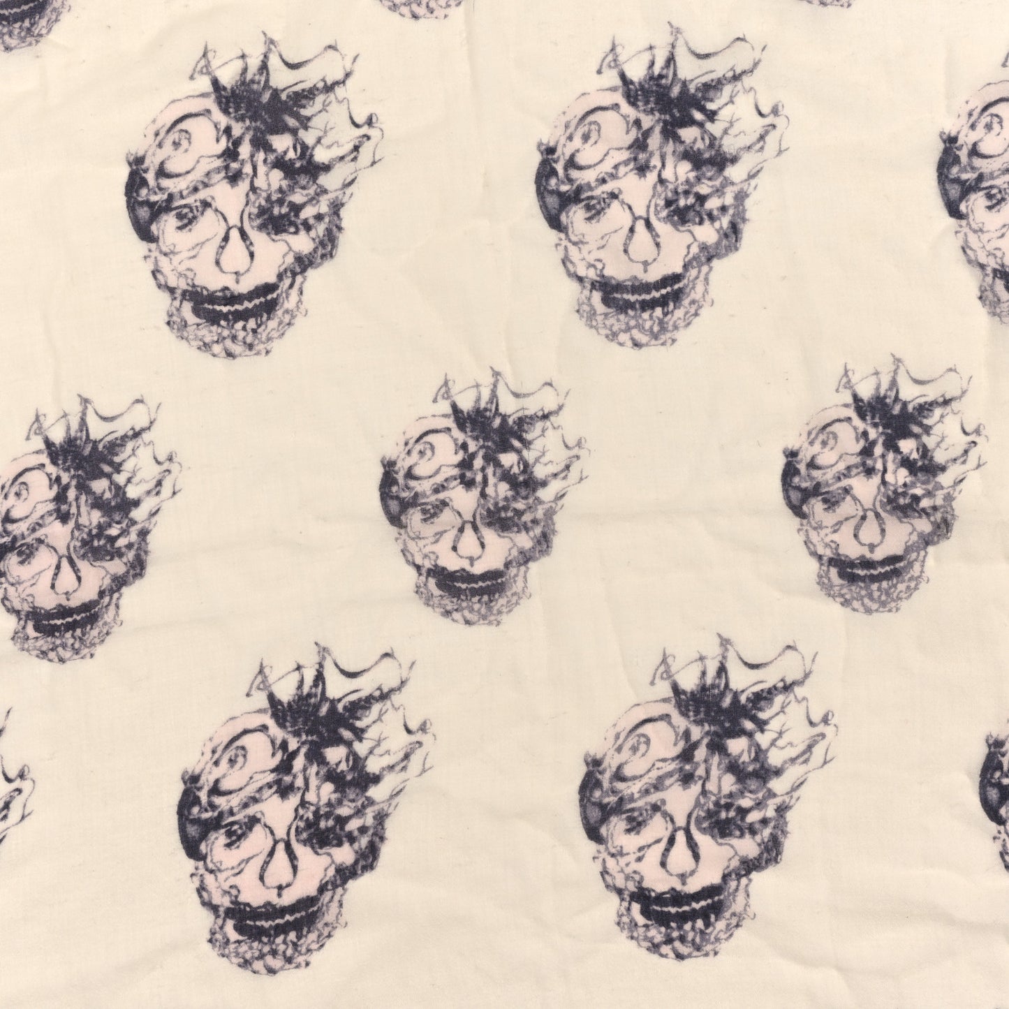 Silk Bird Skull Scarf Ivory Black