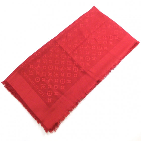 Wool Silk Monogram Shawl Rouge