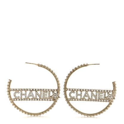 Chanel Crystal Logo Hoop Earrings Gold 3 of 6