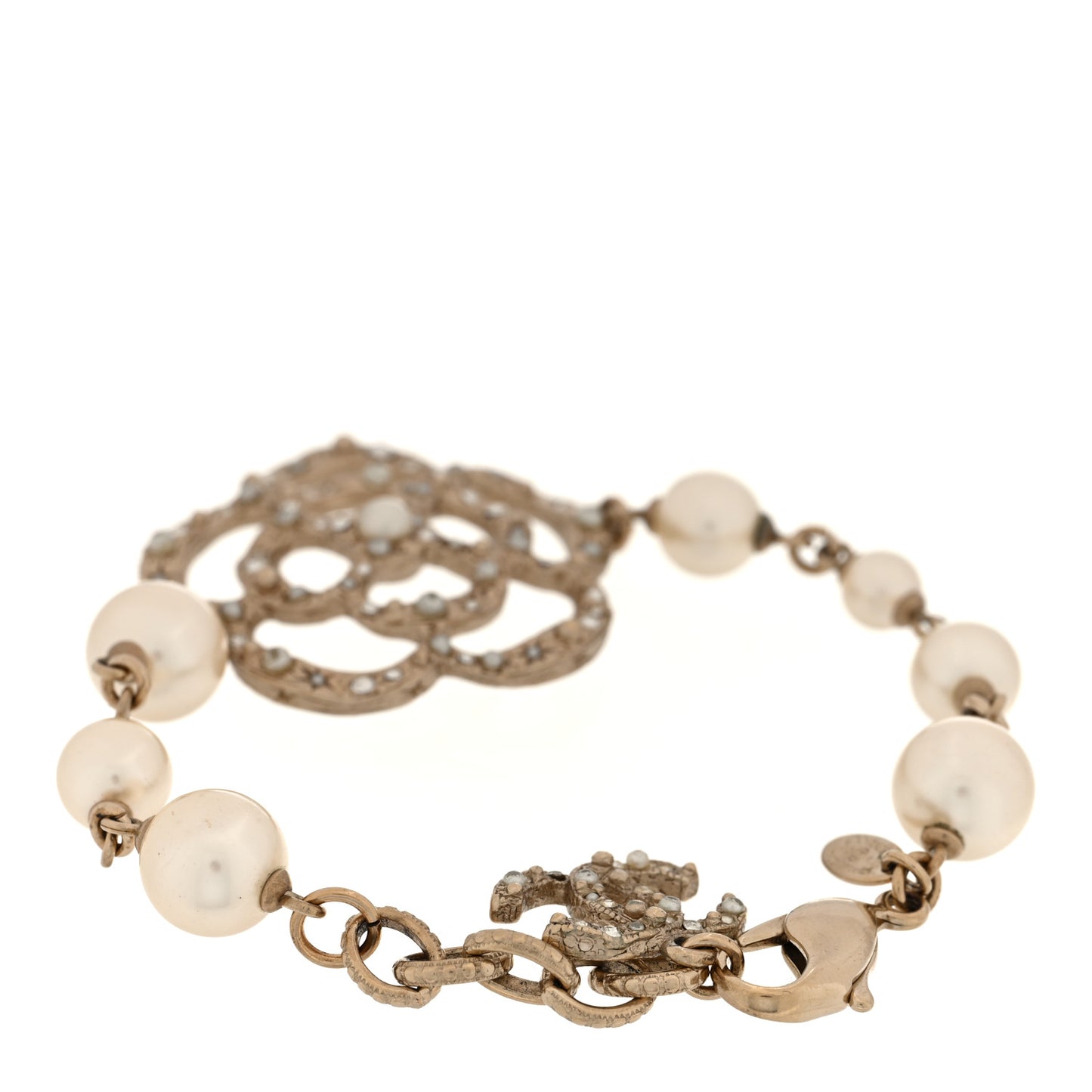 Swarovski Crystal Pearl Camellia CC Bracelet Gold
