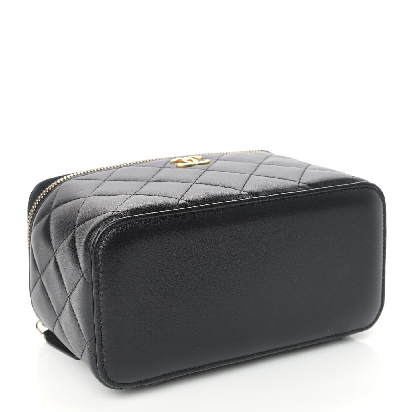 Lambskin Quilted Small Top Handle Vanity Case With Chain Black