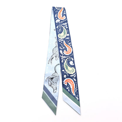 Hermes Silk Guepards Bandana Twilly Marine Clair Bleu Ciel Vert 2 of 4