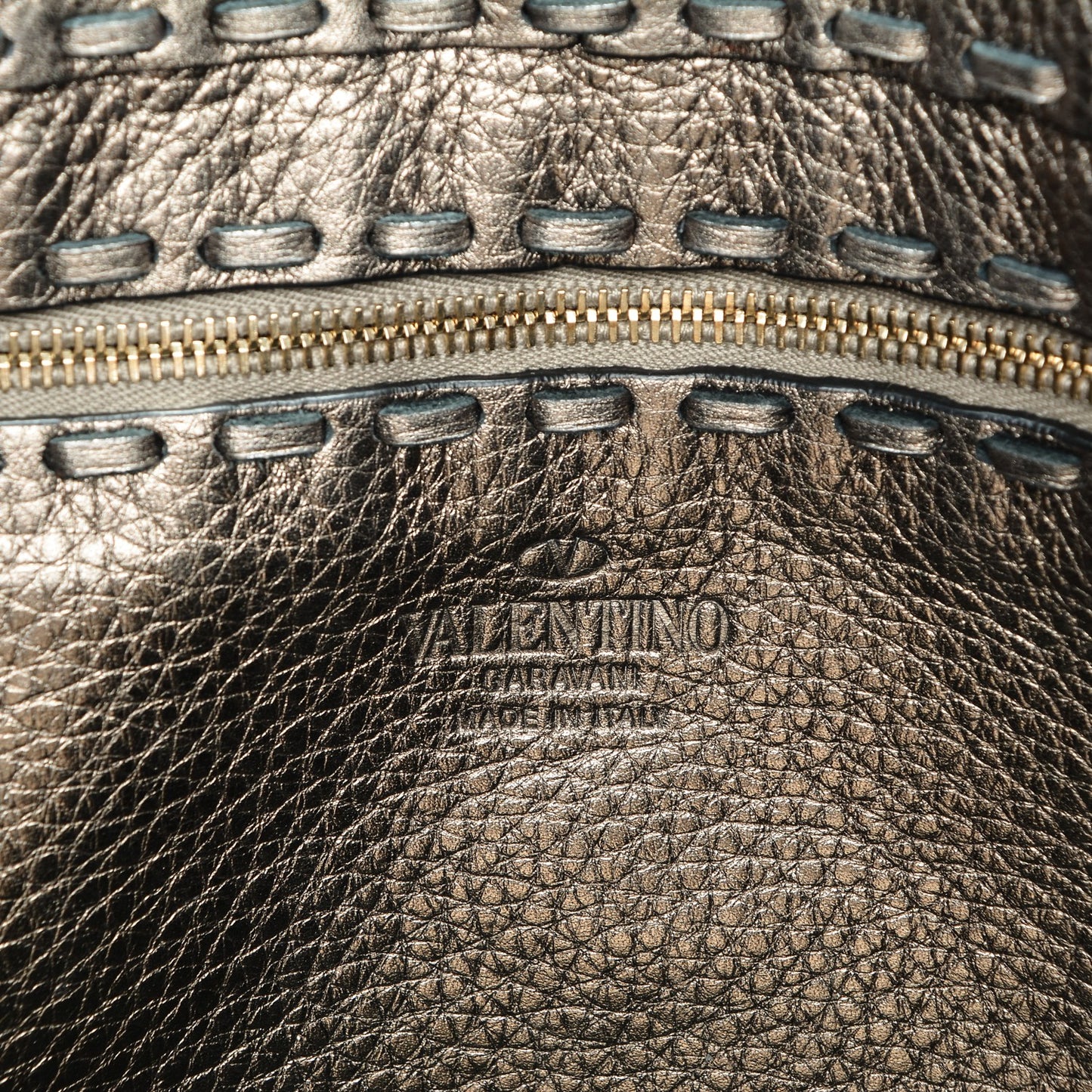 Metallic Grained Calfskin C-Rockee Fringe Tote Sasso