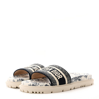 Christian Dior Canvas Toile de Jouy Embroidered Dway 10mm Slide Sandals 40 Deep Blue 3 of 9