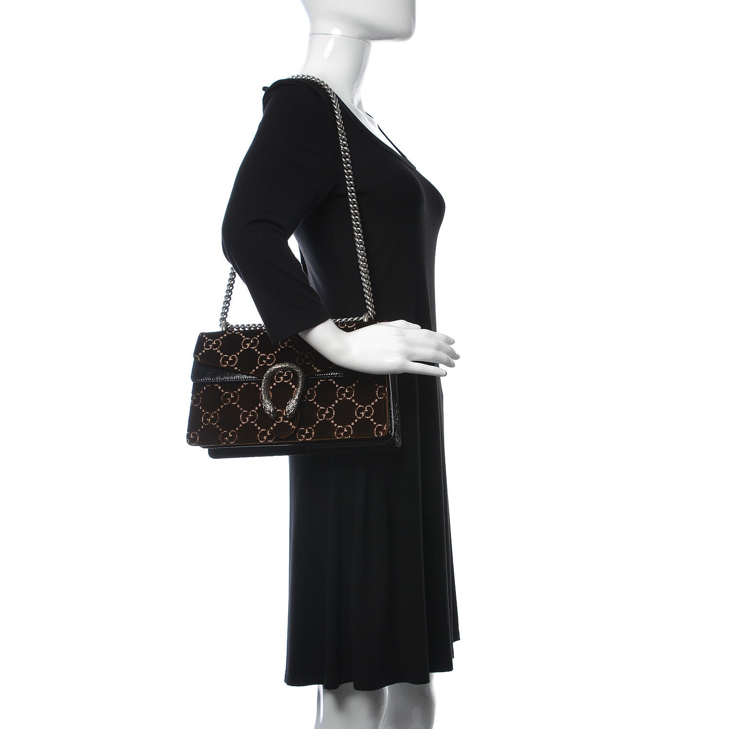 Gucci Velvet Skipper GG Monogram Small Dionysus Shoulder Bag Brown Black 2 of 16