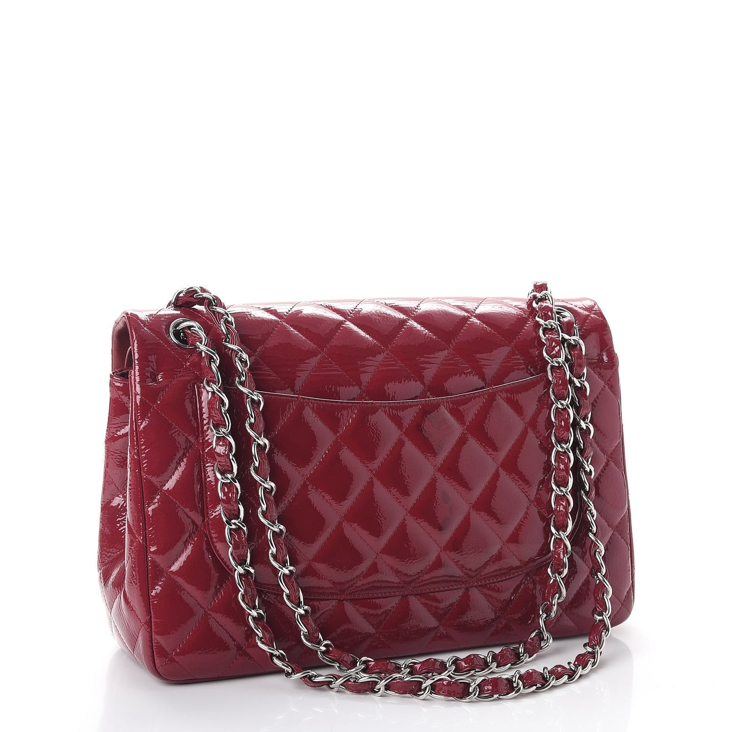 Distressed Patent Quilted Jumbo Double Flap Dark Red