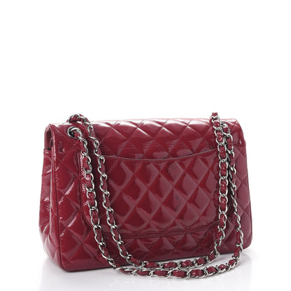 Chanel Distressed Patent Quilted Jumbo Double Flap Dark Red 4 of 15