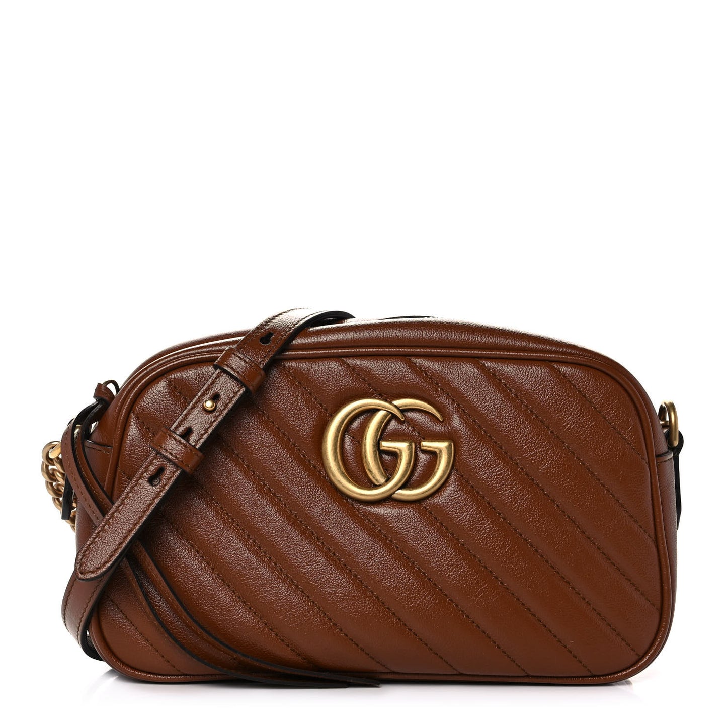 Glazed Calfskin Matelasse Diagonal Small GG Marmont Chain Shoulder Bag Cuir