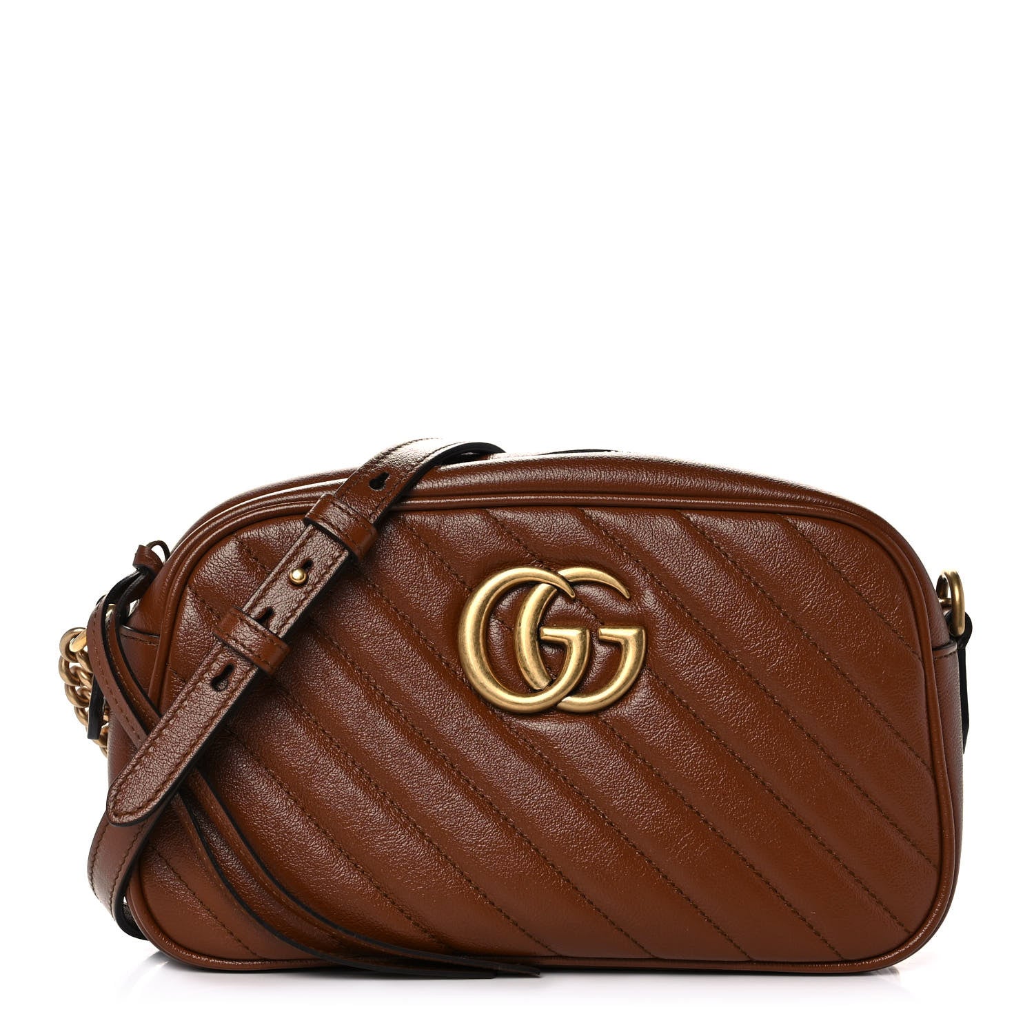 Gucci Glazed Calfskin Matelasse Diagonal Small GG Marmont Chain Shoulder Bag Cuir 1 of 11