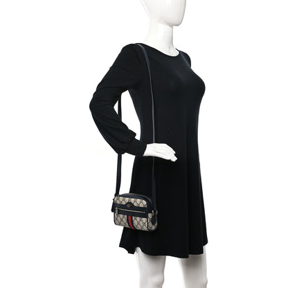 Gucci GG Supreme Monogram Textured Dollar Calfskin Web Mini Ophidia Shoulder Bag Beige Blue 2 of 9