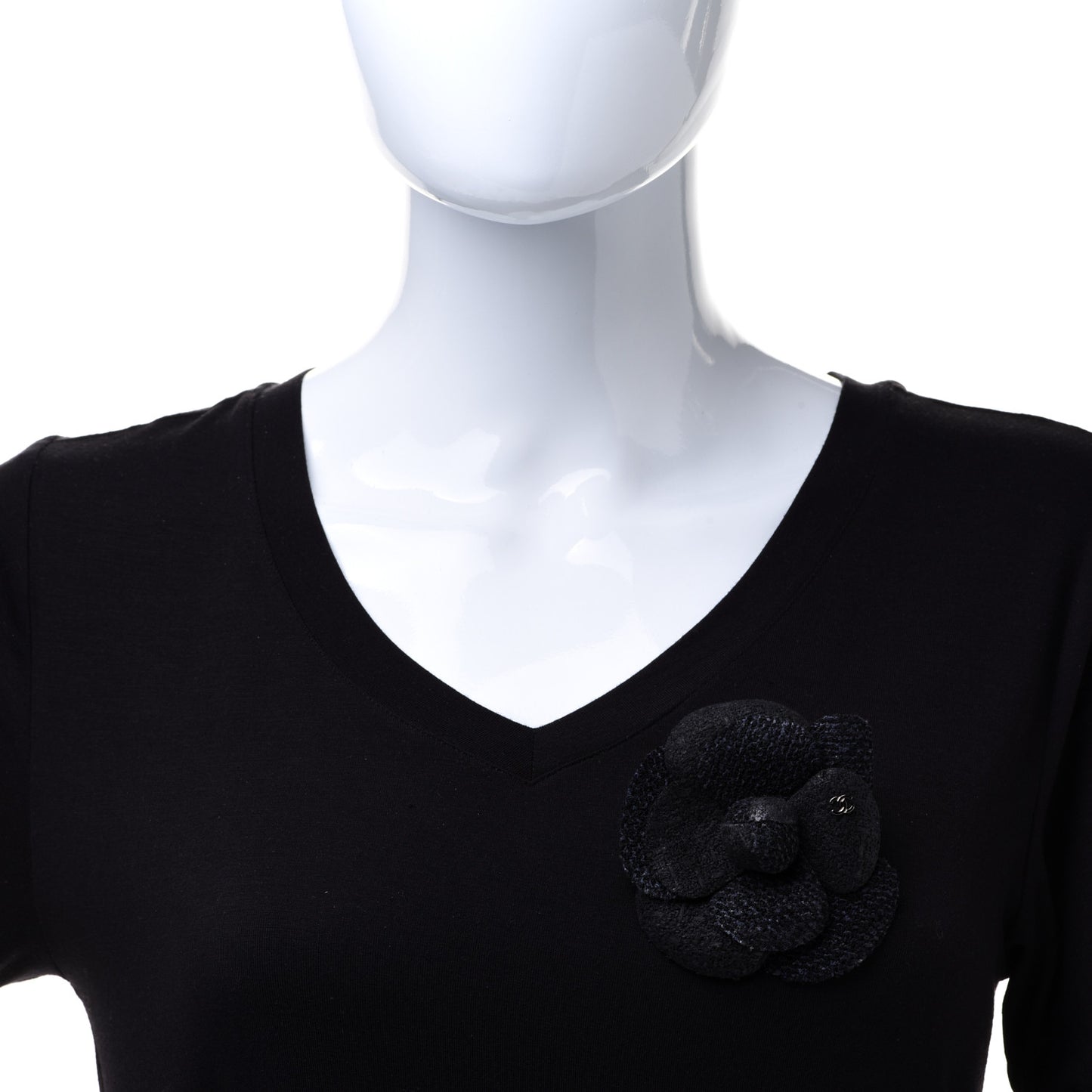 Tweed Camellia Pin Brooch Navy Blue