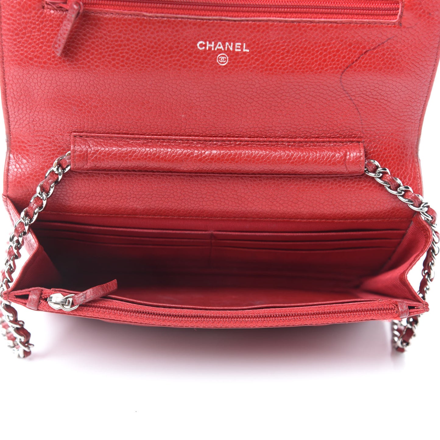 Caviar Quilted Wallet On Chain WOC Dark Red