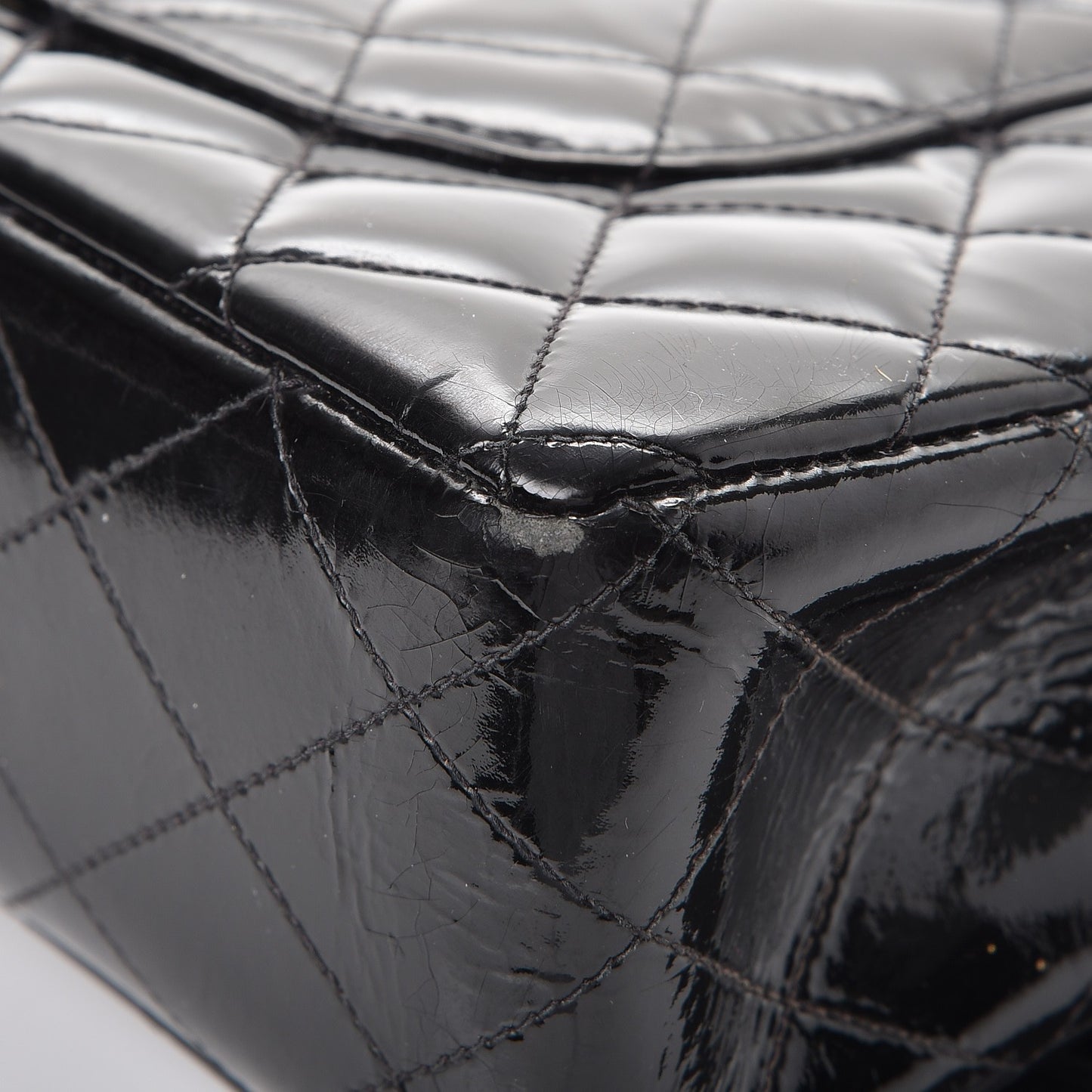 Patent Quilted Medium Double Flap Black