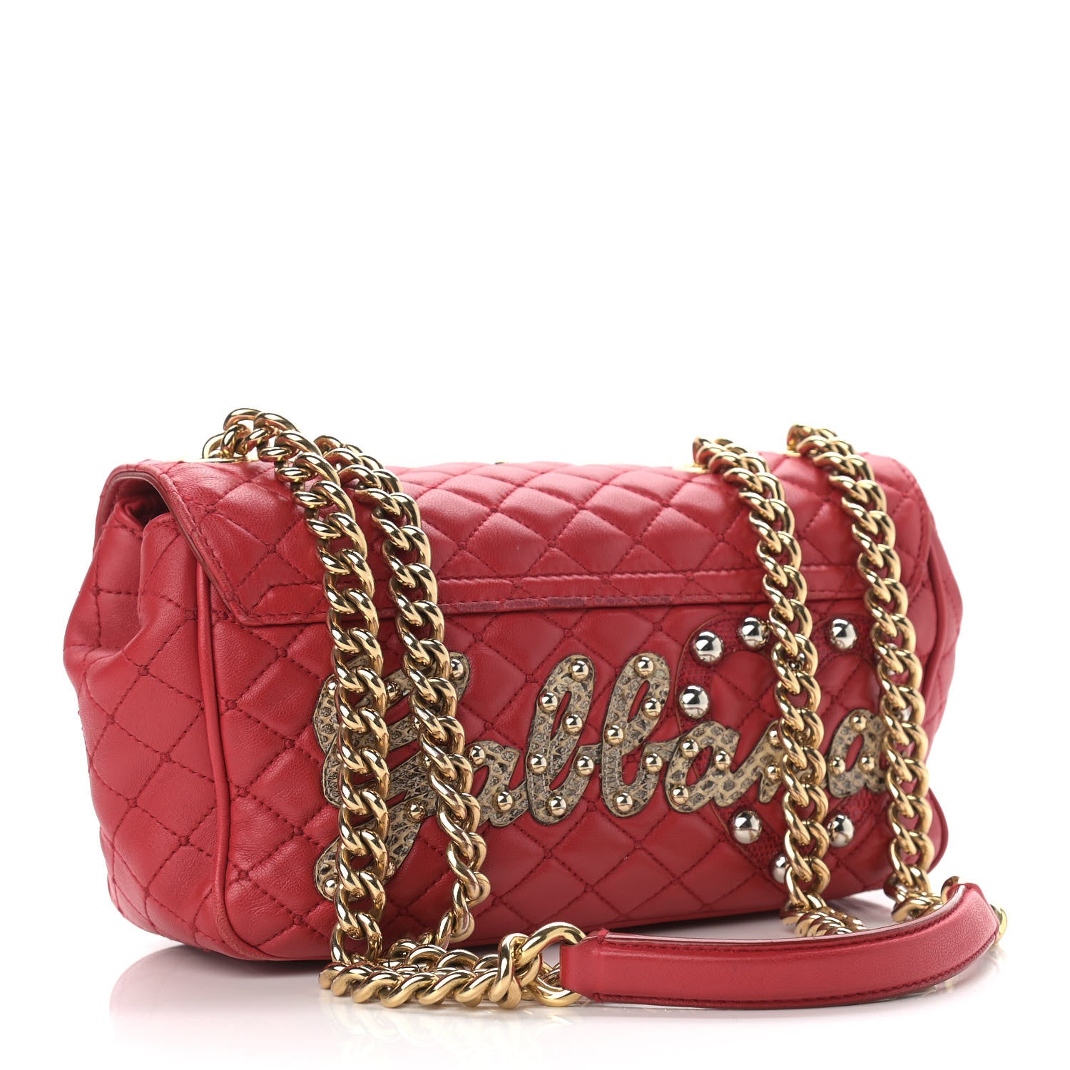 Dolce & Gabbana Lambskin Watersnake Embellished Lucia Shoulder Bag Red 3 of 19