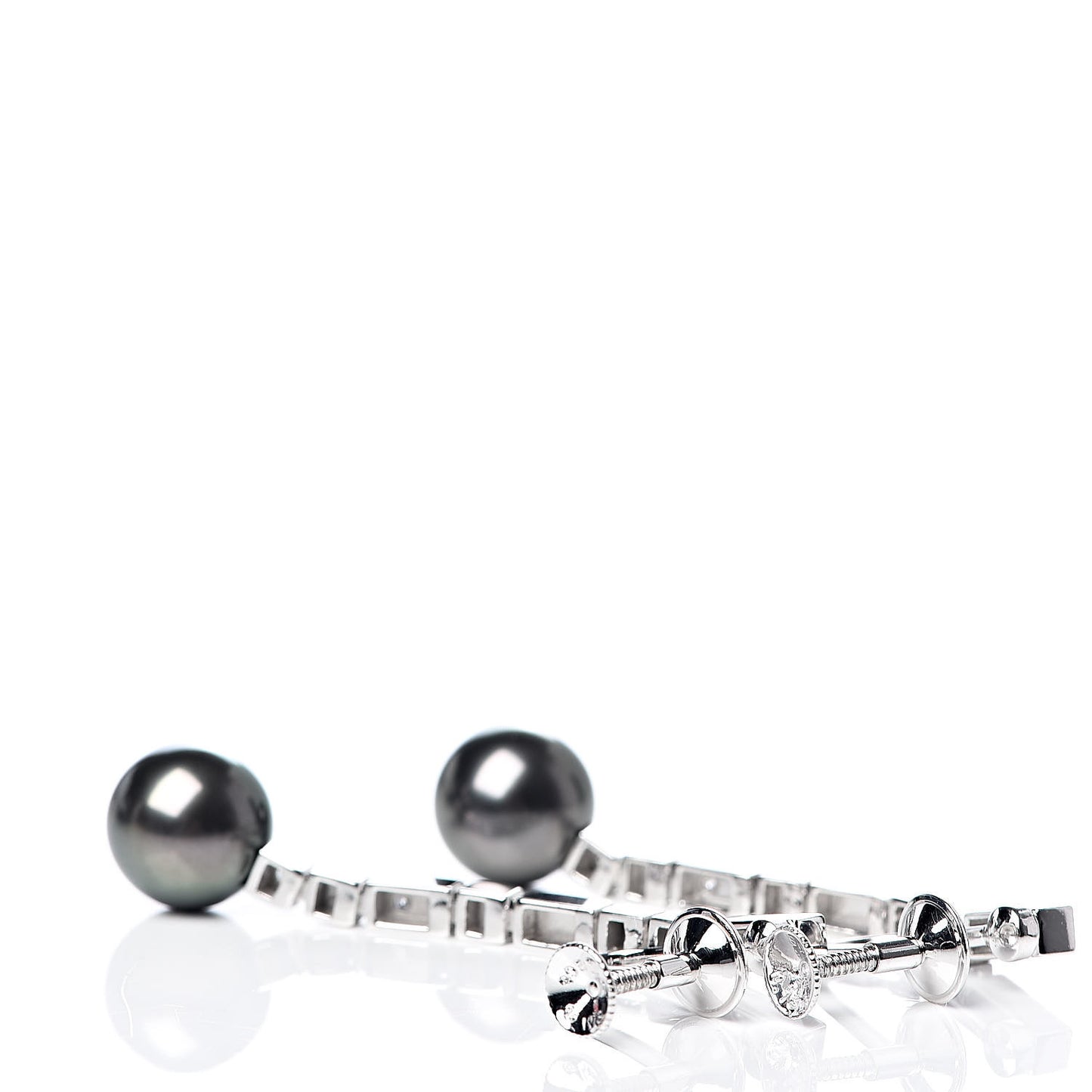 18K White Gold Diamond Black South Sea Pearl 9mm Drop Screw Back Earrings