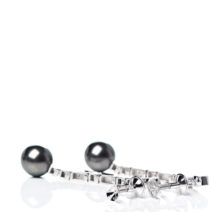 Mikimoto 18K White Gold Diamond Black South Sea Pearl 9mm Drop Screw Back Earrings 3 of 5
