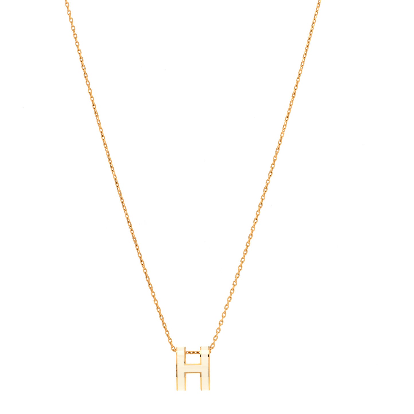 Lacquered Gold Pop H Pendant Necklace White