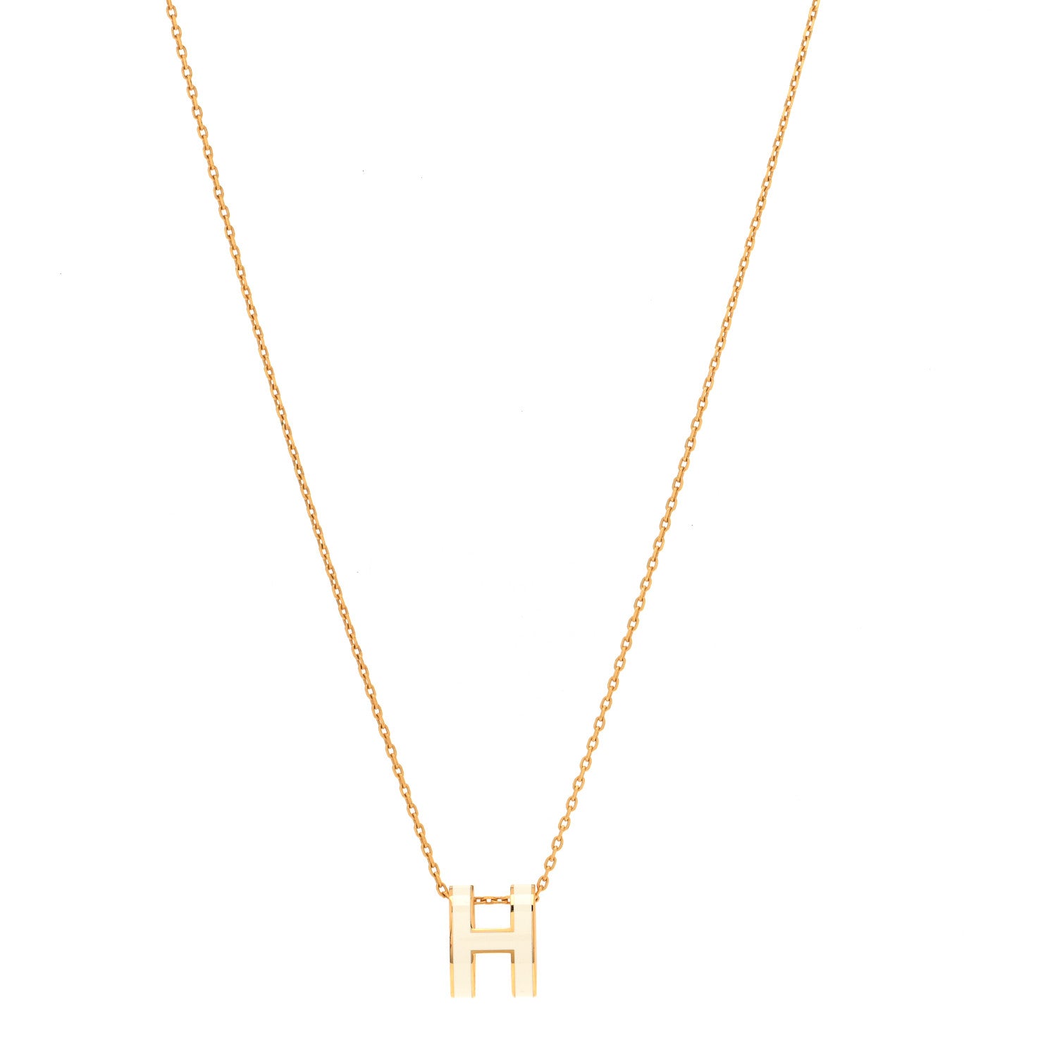 Hermes Lacquered Gold Pop H Pendant Necklace White 1 of 7