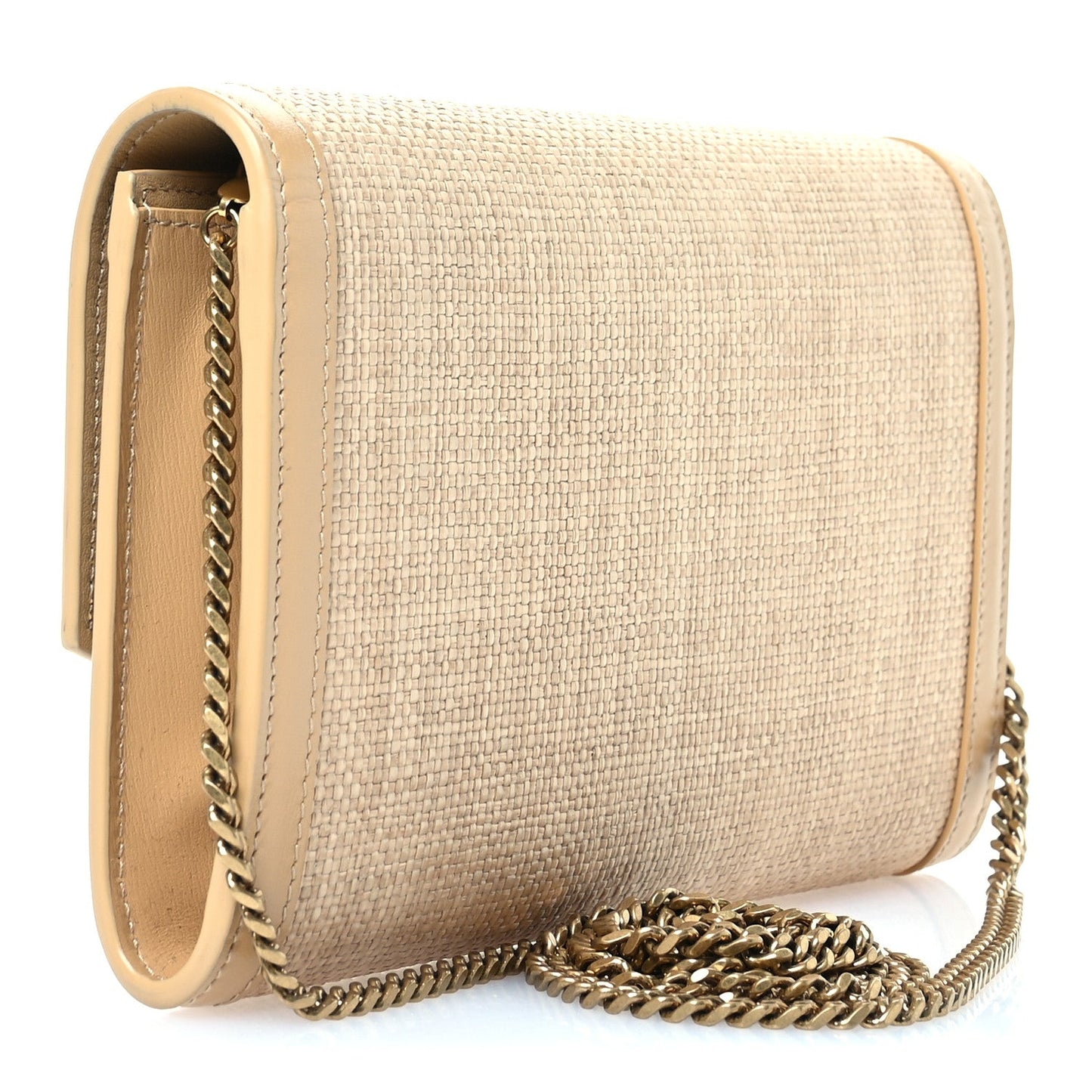 Micro Raffia Monogram Uptown Chain Wallet Natural Hay Blush