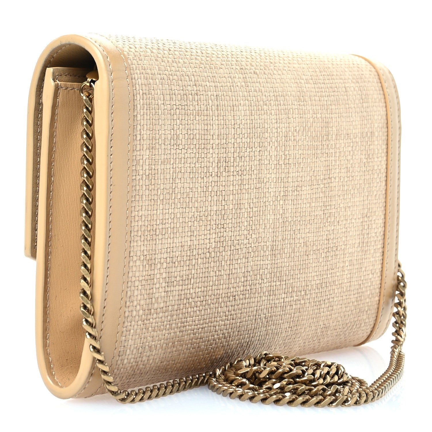 Saint Laurent Micro Raffia Monogram Uptown Chain Wallet Natural Hay Blush 4 of 11