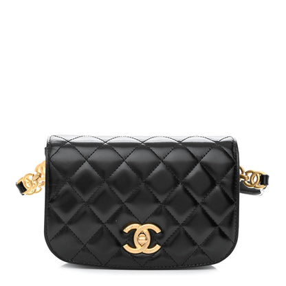 Chanel Shiny Calfskin Quilted Suede Goatskin Belt Bag Black 1 of 12