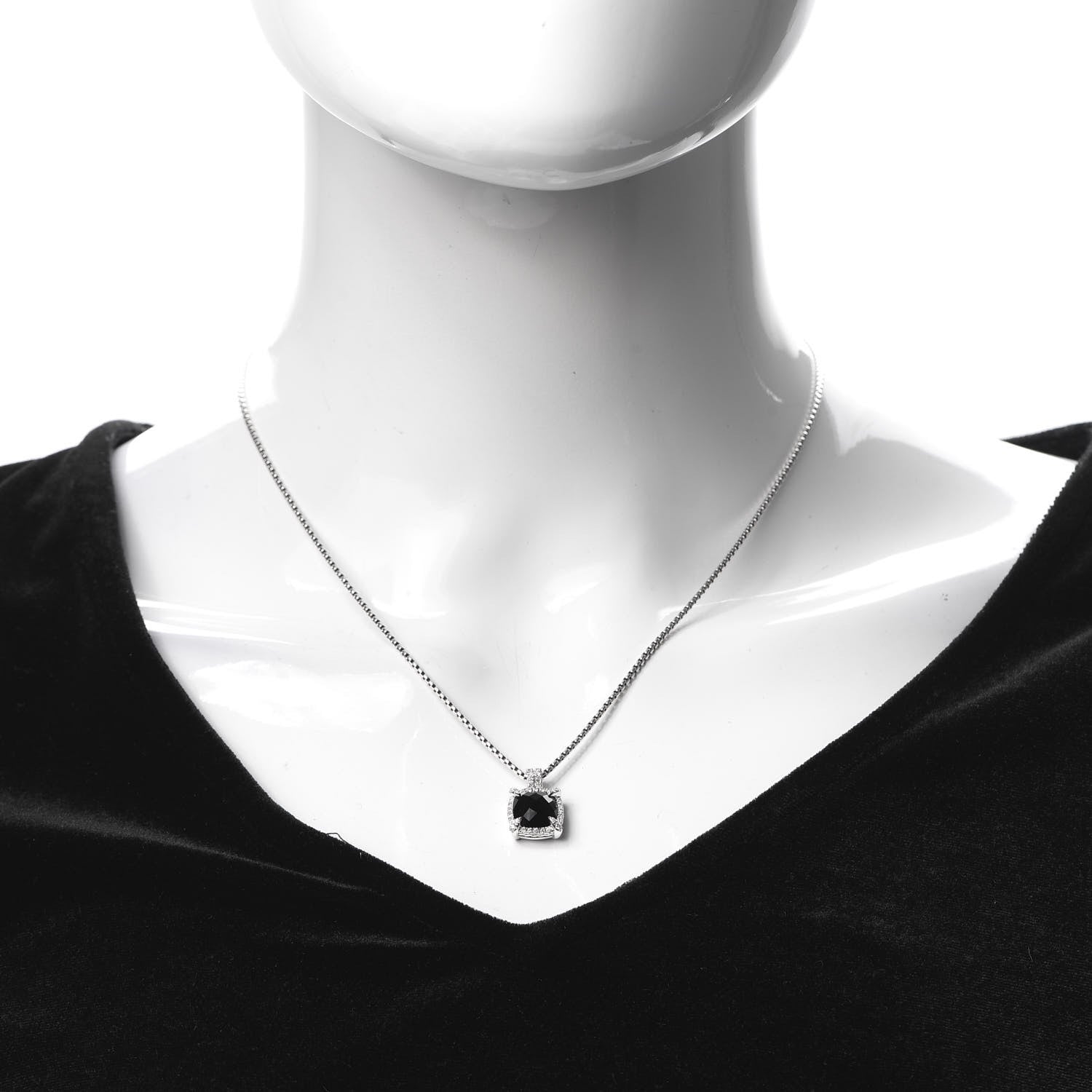 David Yurman Sterling Silver Diamond Black Onyx 9mm Chatelaine Pave Bezel Pendant Necklace 2 of 5