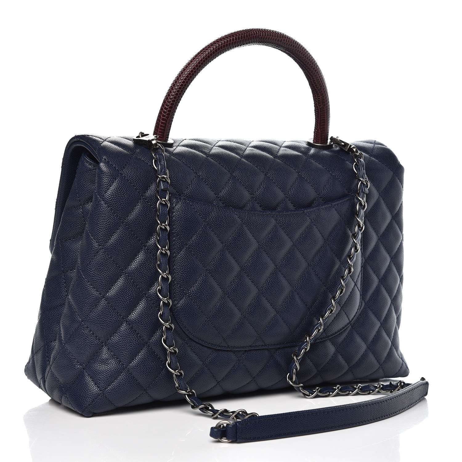 Chanel Caviar Lizard Quilted Medium Coco Handle Flap Navy 3 of 9