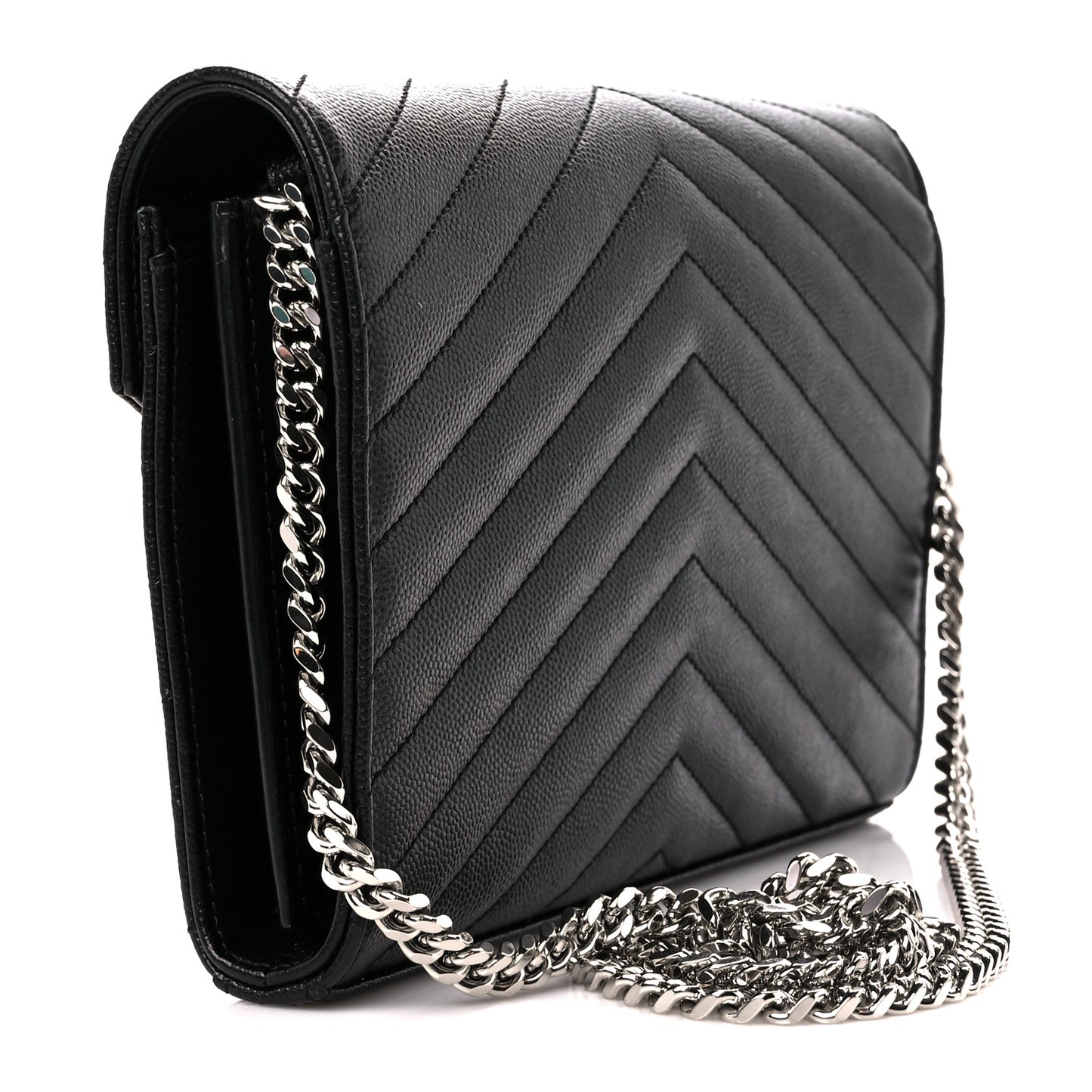 Grain De Poudre Matelasse Chevron Monogram Chain Wallet Black