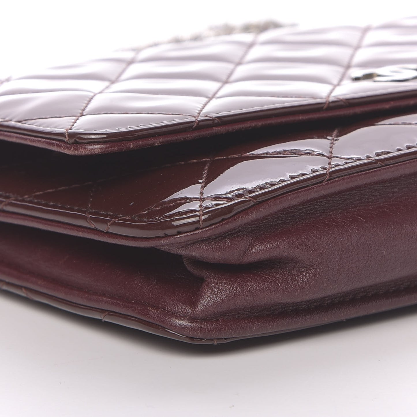 Patent Quilted Wallet On Chain WOC Dark Red