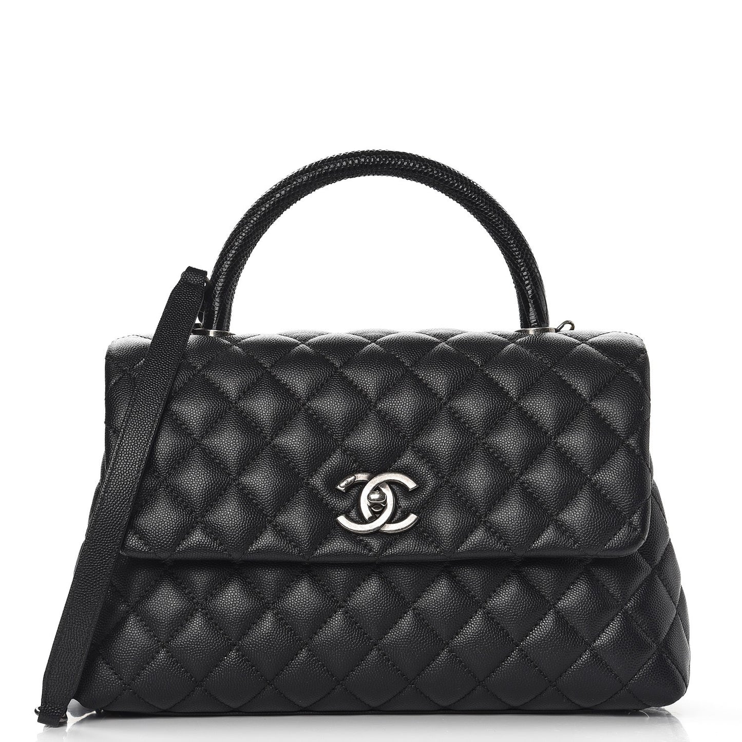 Caviar Lizard Quilted Small Coco Handle Flap Black