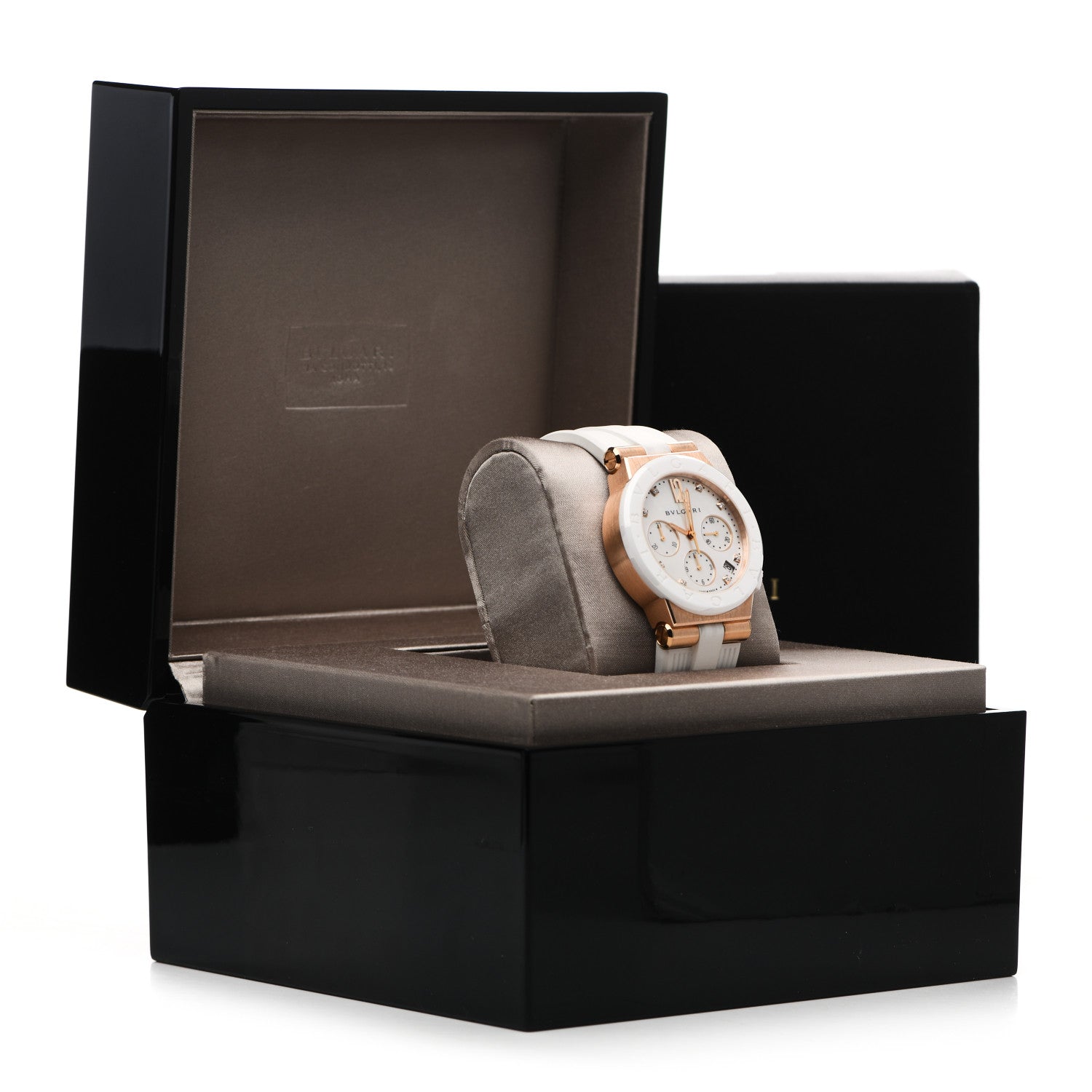 Bulgari Ceramic 18K Rose Gold Diamond Mother of Pearl 37mm Diagono Chronograph Automatic Watch 7 of 7