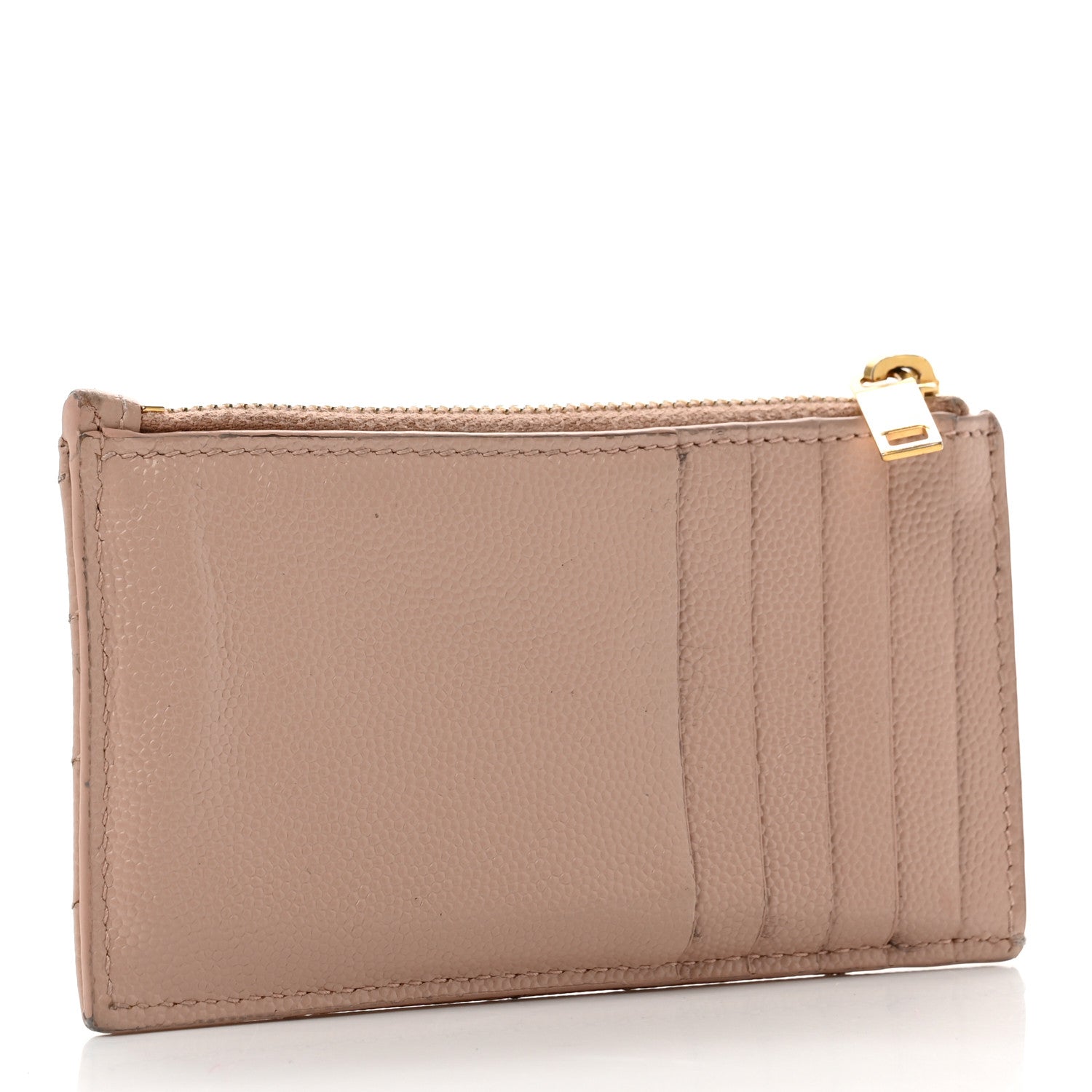 Saint Laurent Grain De Poudre Matelasse Chevron Monogram Fragments Zippered Card Case Nude Powder 3 of 9