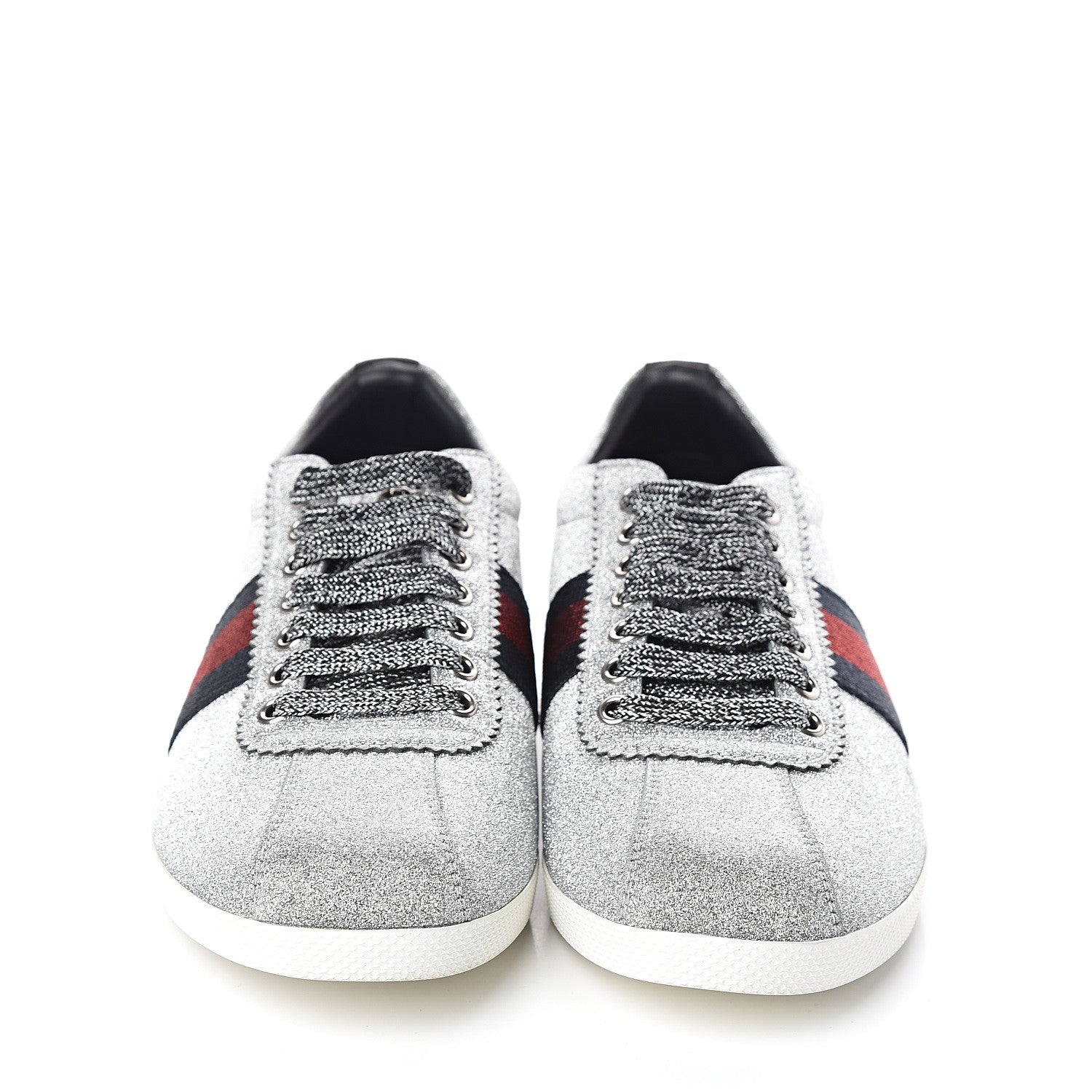 Gucci Glitter Fabric Studded Web Sneakers 40.5 Silver 2 of 10