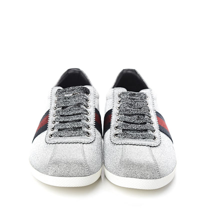 Gucci Glitter Fabric Studded Web Sneakers 40.5 Silver 2 of 10