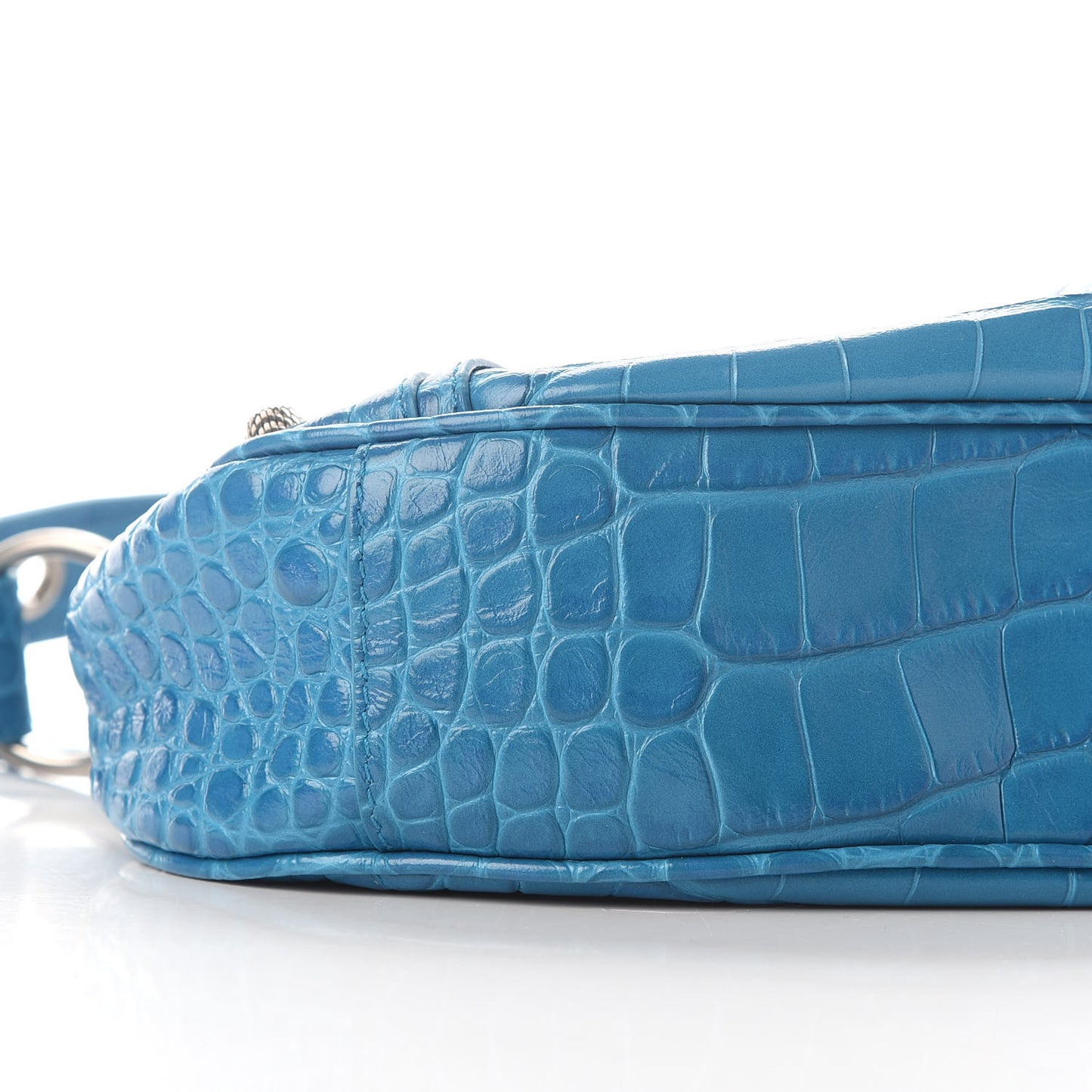 Extra Supple Calfskin Crocodile Embossed Le Cagole Shoulder Bag XS Turquoise