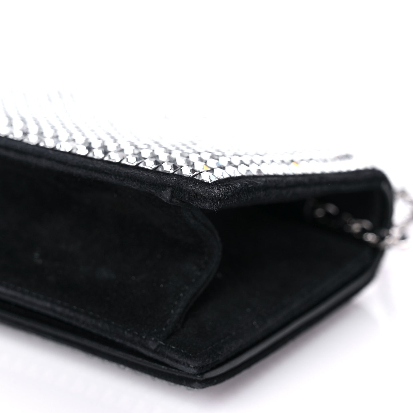 Crystal Suede Chain Evening Clutch Black Silver