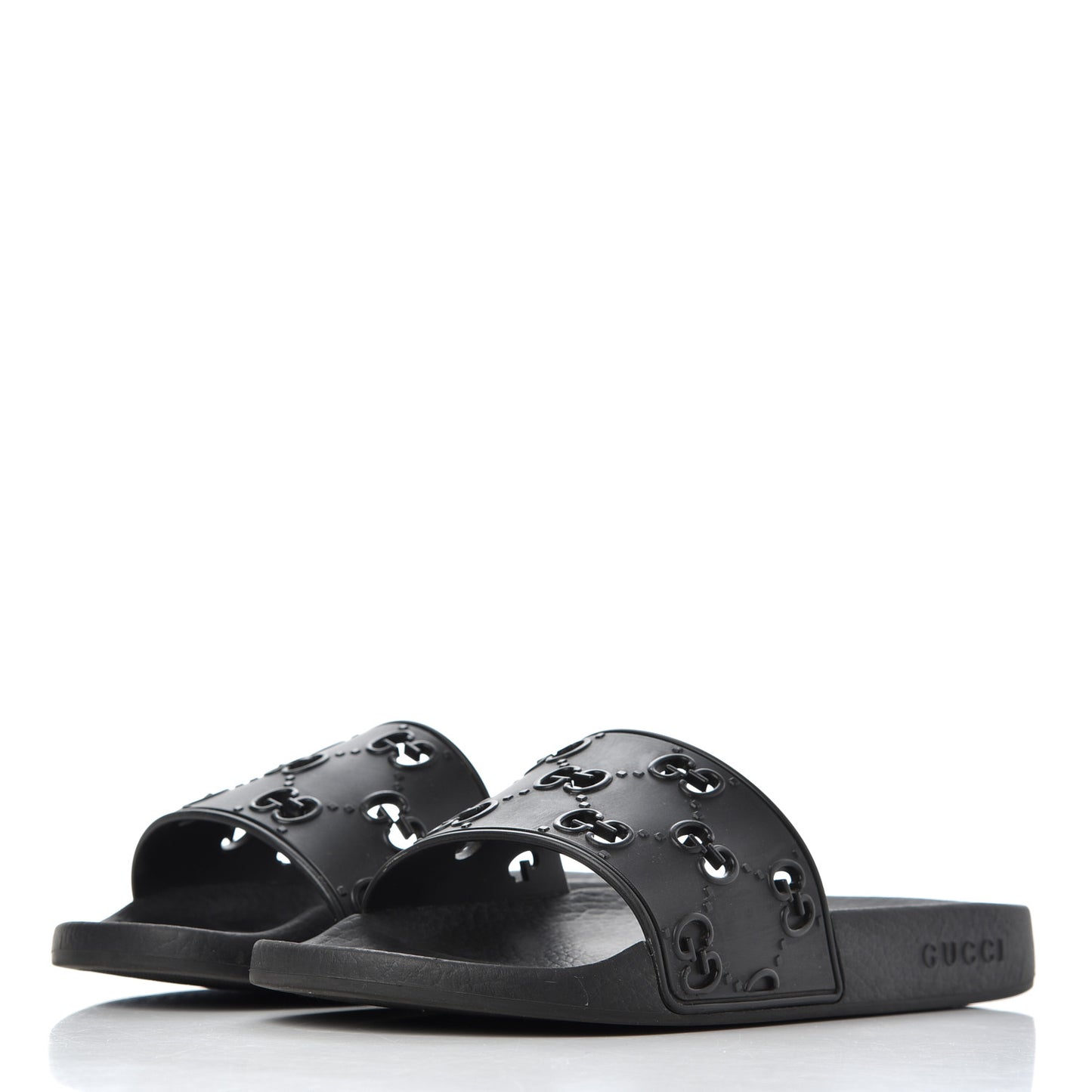 Rubber GG Monogram Mens Slide Sandals 6 Black