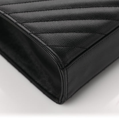 Saint Laurent Grain De Poudre Matelasse Chevron Large Monogram Satchel Black 9 of 10