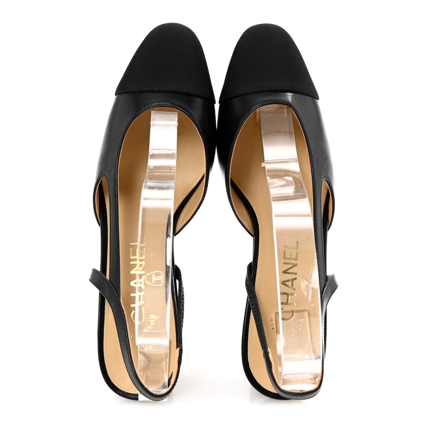 Goatskin Grosgrain Cap Toe CC Slingback Pumps 35 Black