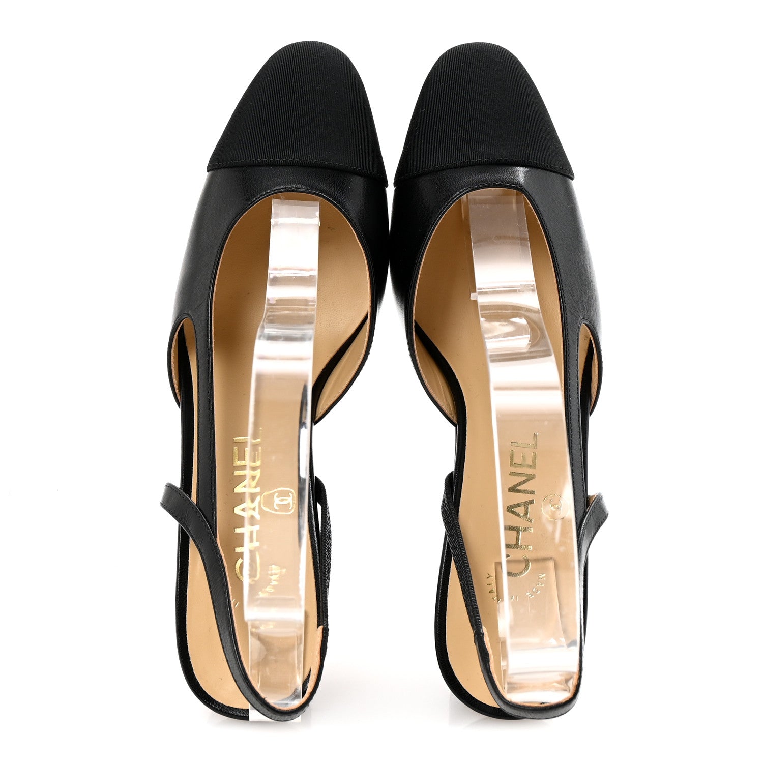 Chanel Goatskin Grosgrain Cap Toe CC Slingback Pumps 35 Black 2 of 9